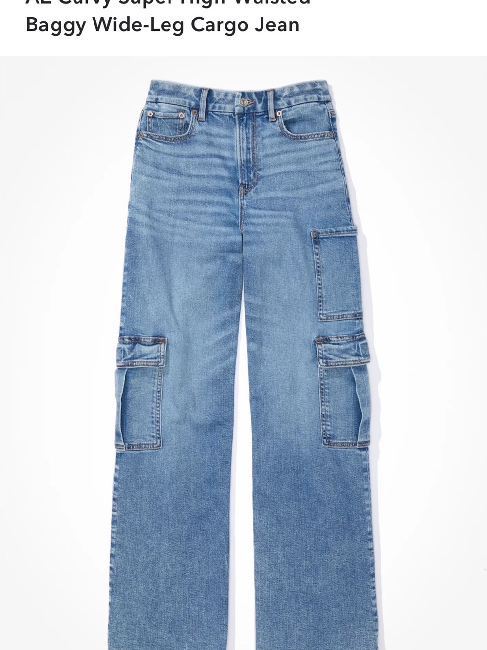American Eagle Outfitters Light Blue Wide-Leg Cargo Jeans - Picture 3 of 9